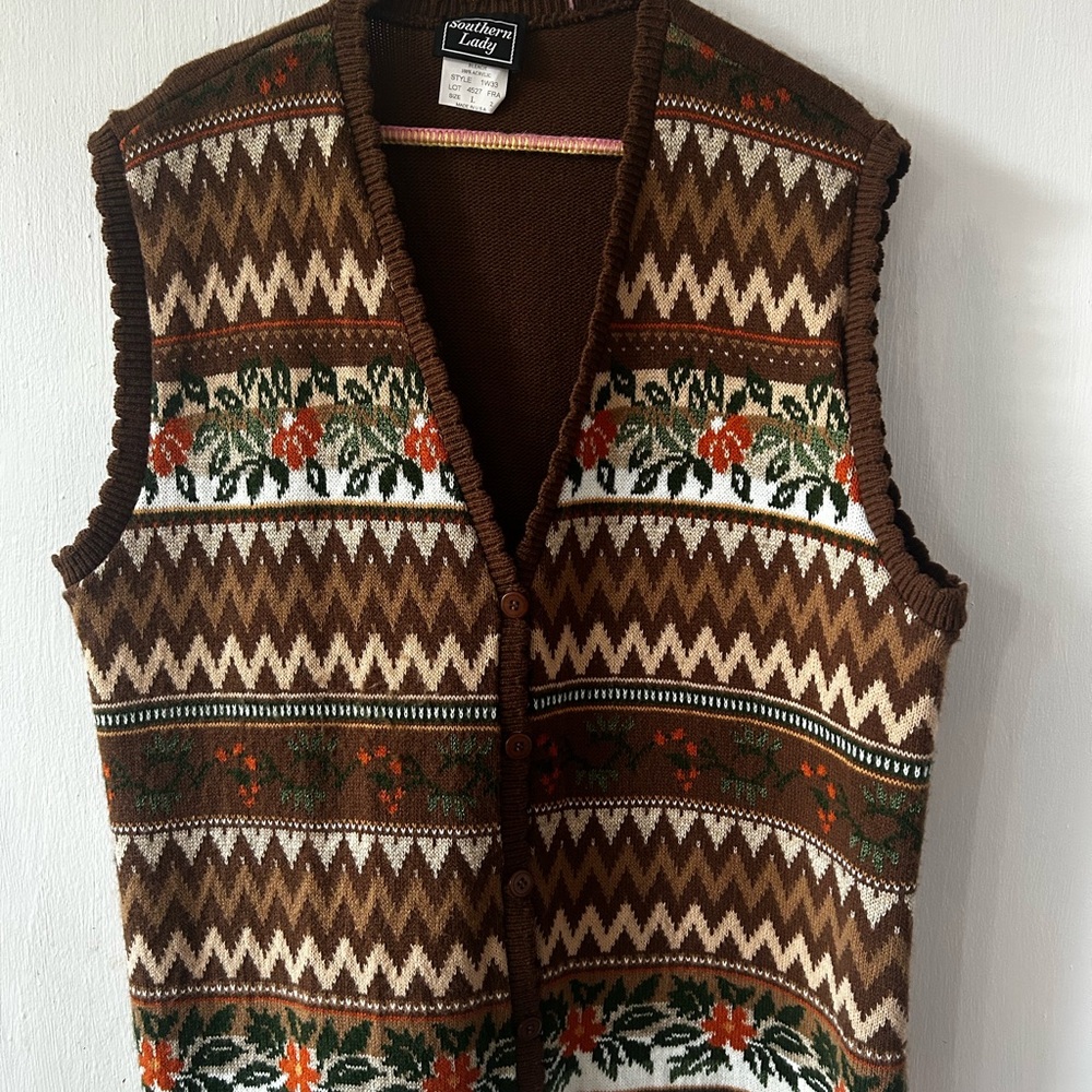 Southern Lady Brown and Cream Cardigan Vest